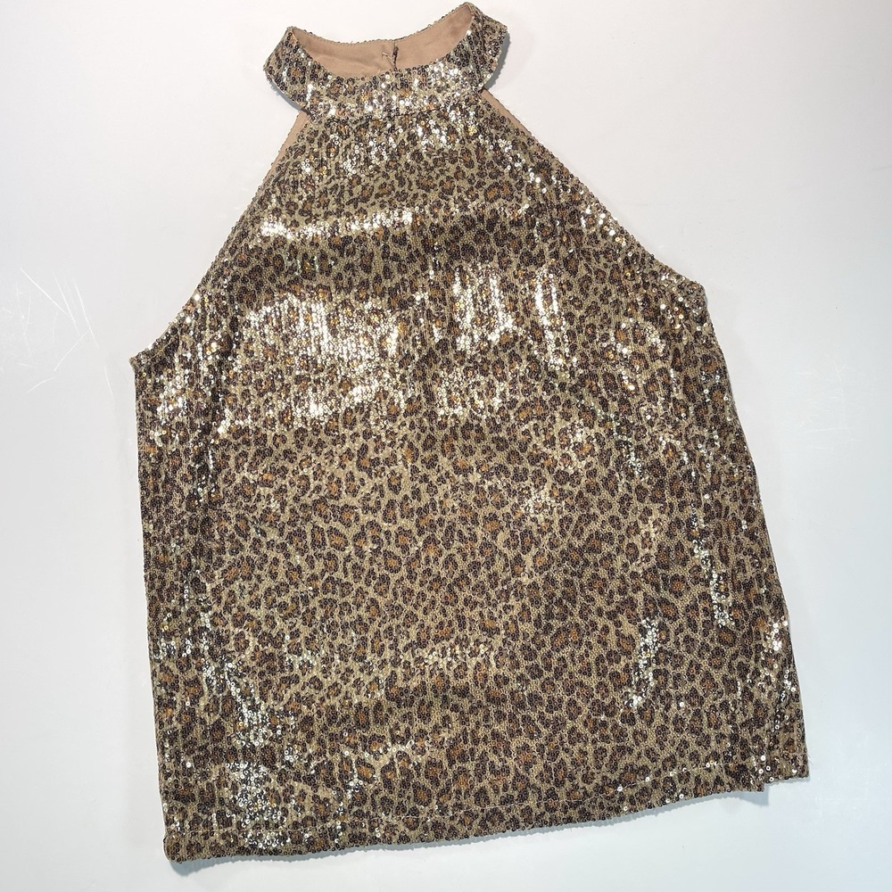 Cable & Gauge Women's Sequin Halter Leopard‎ Print Small NWT